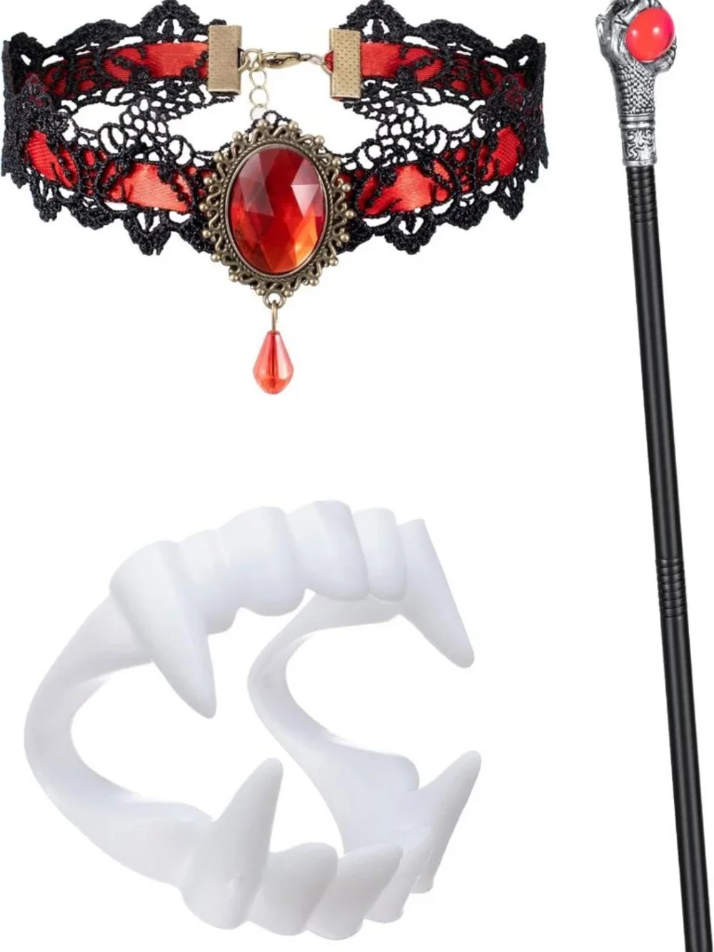Vampire Costume Set for Girls - Halloween Dress Up with Fangs, Wand & Choker